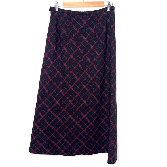 Vintage Pendleton Wool Plaid Midi Skirt - Black/Red 10 - Picture 2 of 5